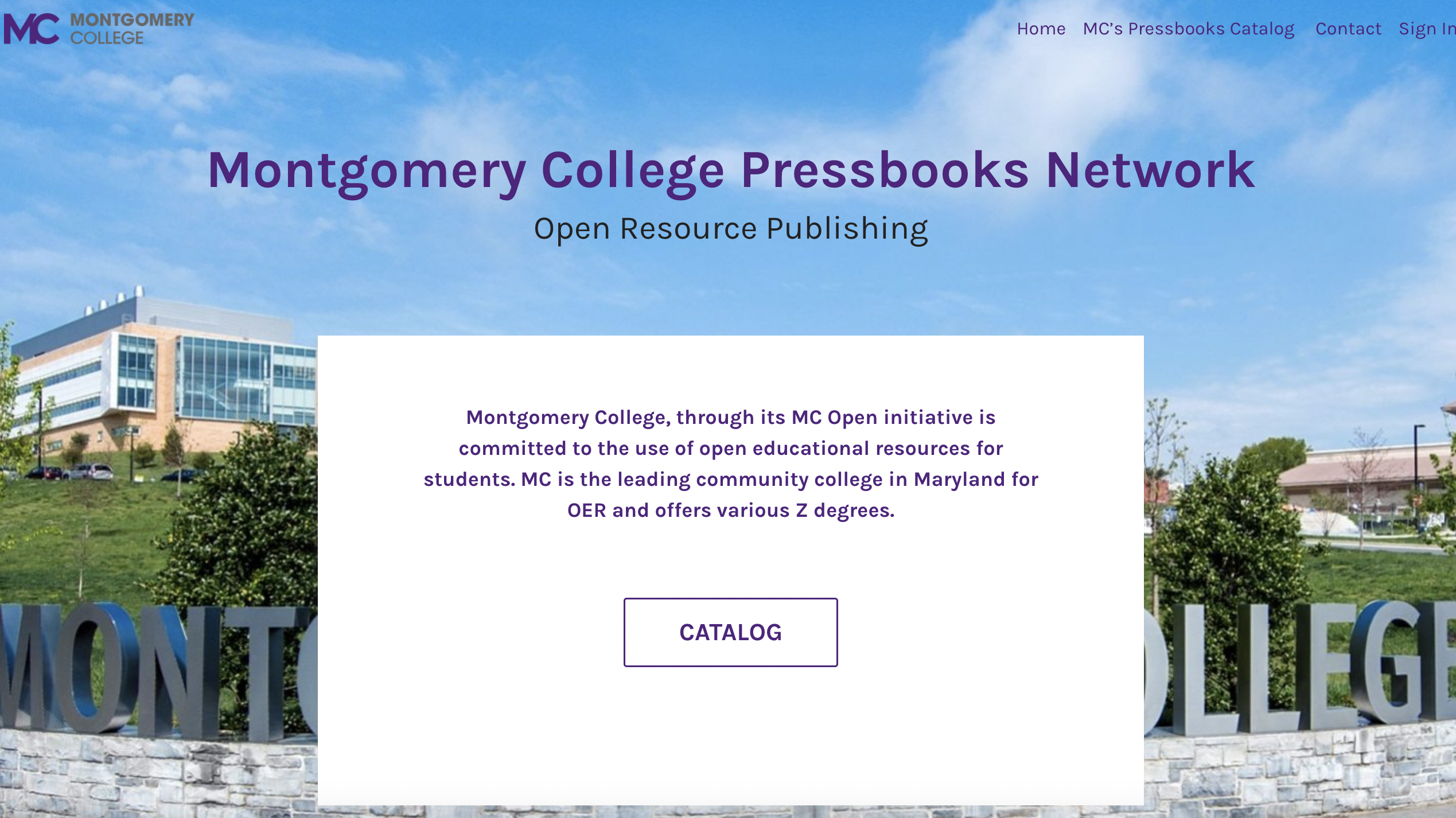 Montgomery College Pressbooks network homepage